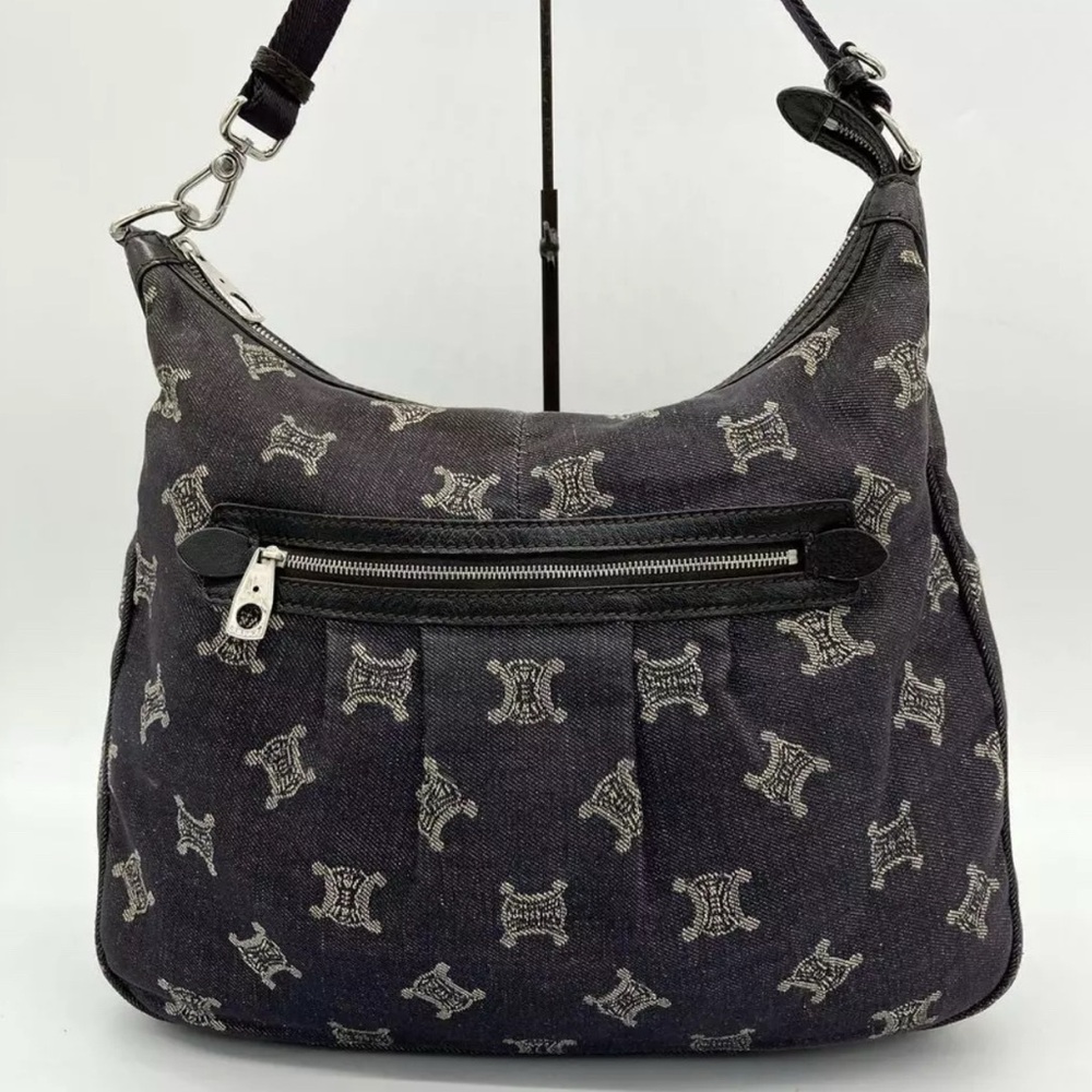 CELINE Denim Macadam Triomphe Indigo Blue Shoulder Bag - Picture 4 of 9